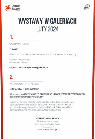 plakat planu wystaw ośrodku kultury luty 2024